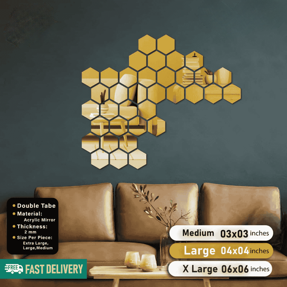 Golden, Silver and Black Acrylic Hexagon For Wall Decor