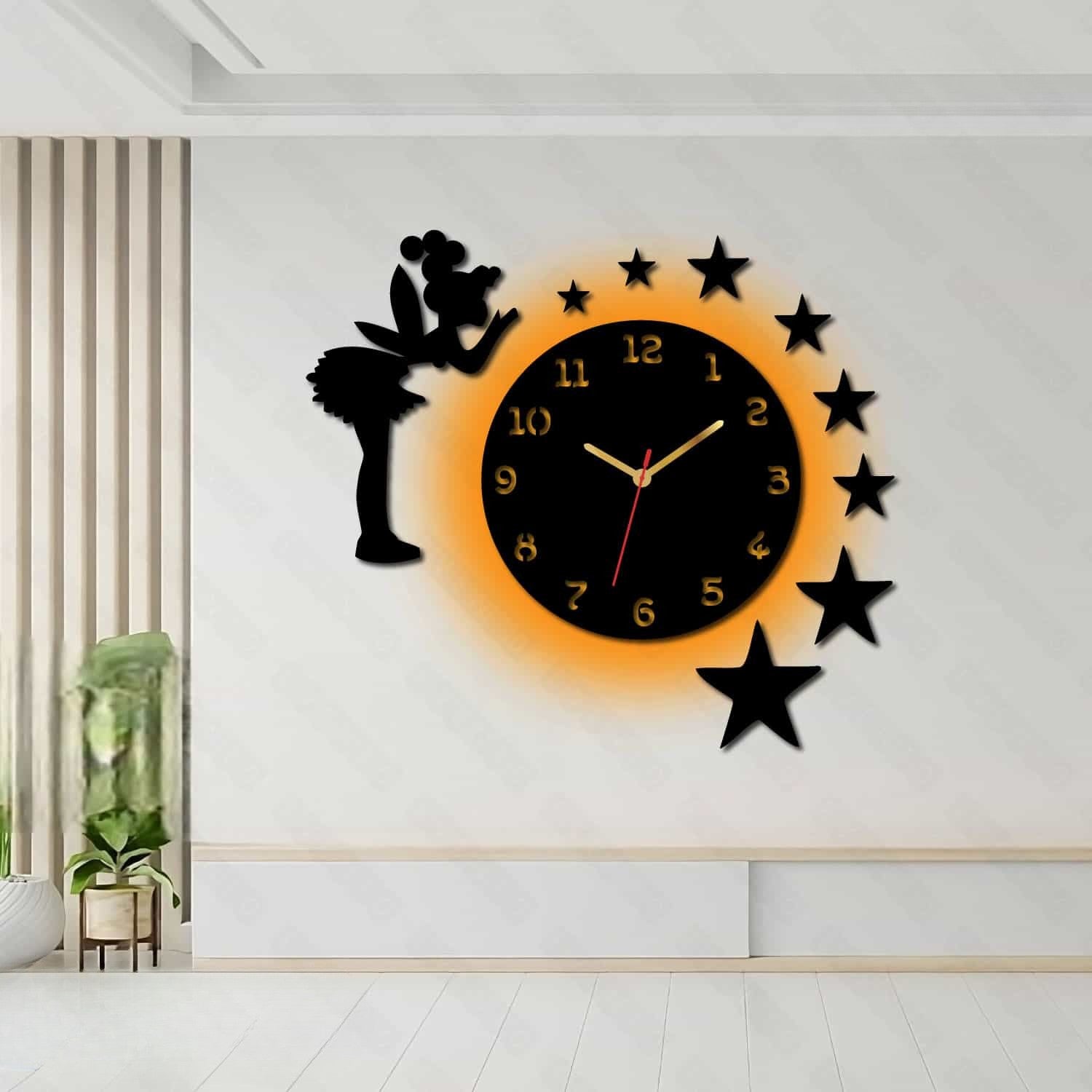 Star and Fairy Wooden Clock For Wall Decor