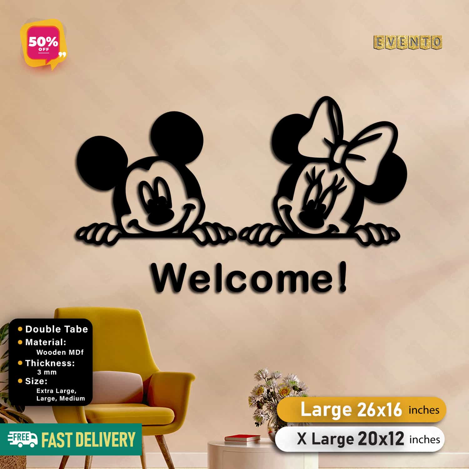 Mickey & Minnie Wooden Decor For Wall Decor