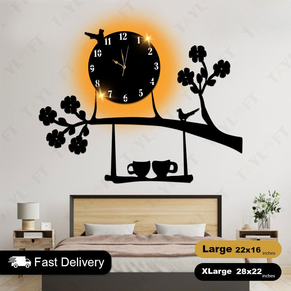 Cup Tree Wooden Clock For Wall Decor