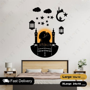 Islamic Wooden Clock Makkah For Wall Decor