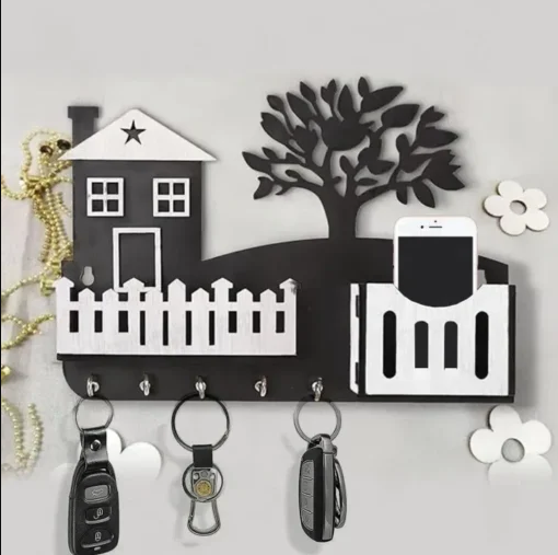 5 Hooks Wooden Home Tree Mobile and Keys Holder