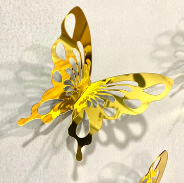 DIY 3d Miniature Golden & Silver Acrylic Butterflies For Wall Decor
